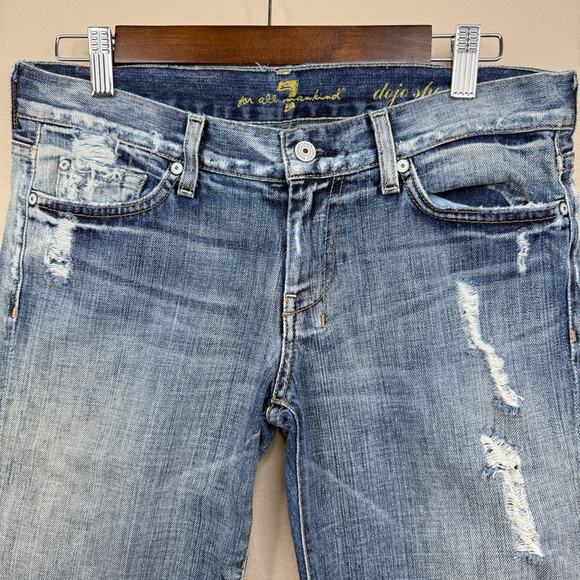 7 For All Mankind DOJO Shorts Long Made  USA Womens 28 Blue Denim Distressed - Picture 4 of 15